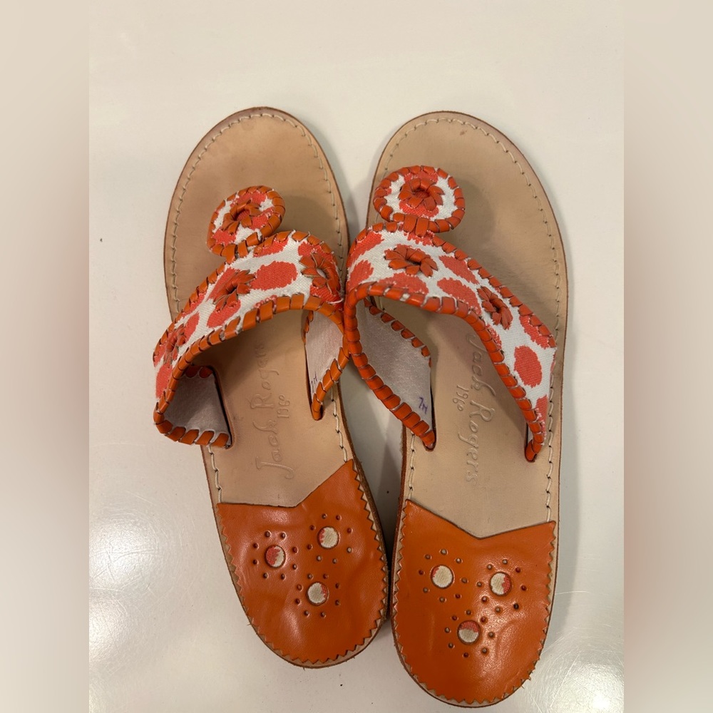 Jack Rogers sandals, size 7, orange/white